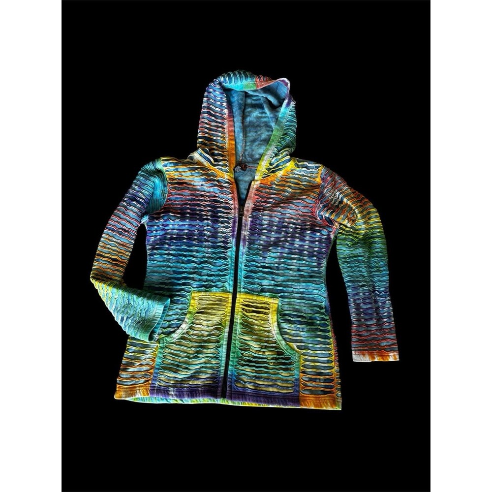 Rising International Hoodie Zip Front Jacket Rainbow Pride Boho Hippie Colorful